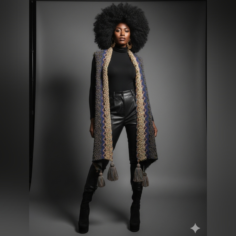 Multicolor Knit Tassel Scarf Vest - Picture 4 of 4